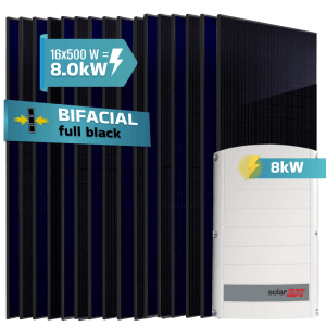 SUNNIVA 8 kW Solaranlage mit 16 Fullblack Bifacial Modulen und SolarEdge Wechselrichter.
