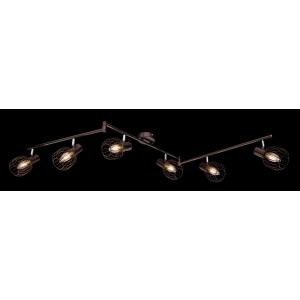 Globo Spot 6er Akin, braun antik, mit sechs verstellbaren Spots mit Gitterschirmen.