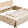 SwingKing Sandkasten Gucio, 120x120 cm, unbehandelt mit integrierter Abdeckung als Sitzbank.