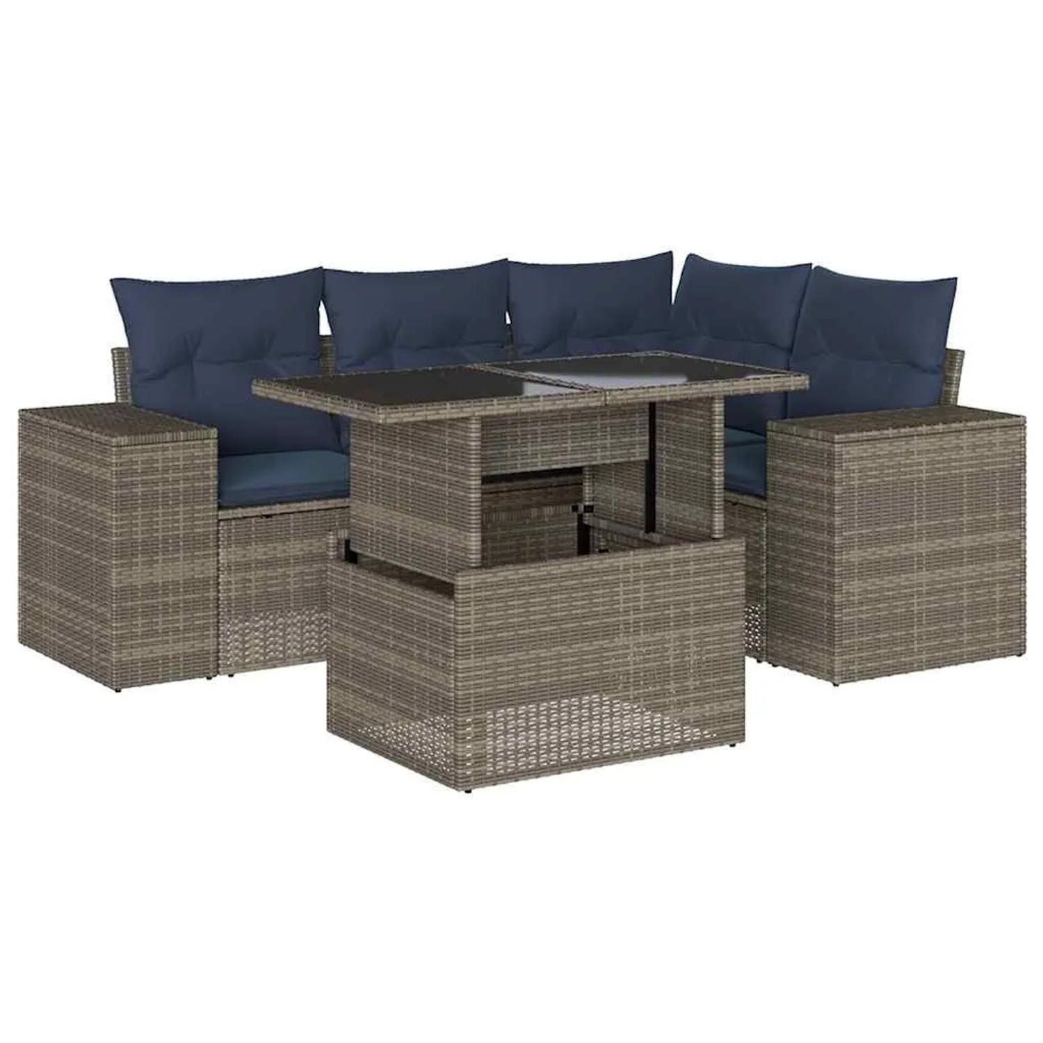 vidaXL 5-Tlg Gartensofa-Set mit Kissen Grau Polyrattan 3269141 günstig online kaufen