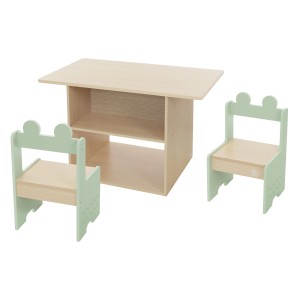 Joyz Kindersitzgruppe aus Holz mit Tisch und 2 Stühlen in Beige und Grün.
