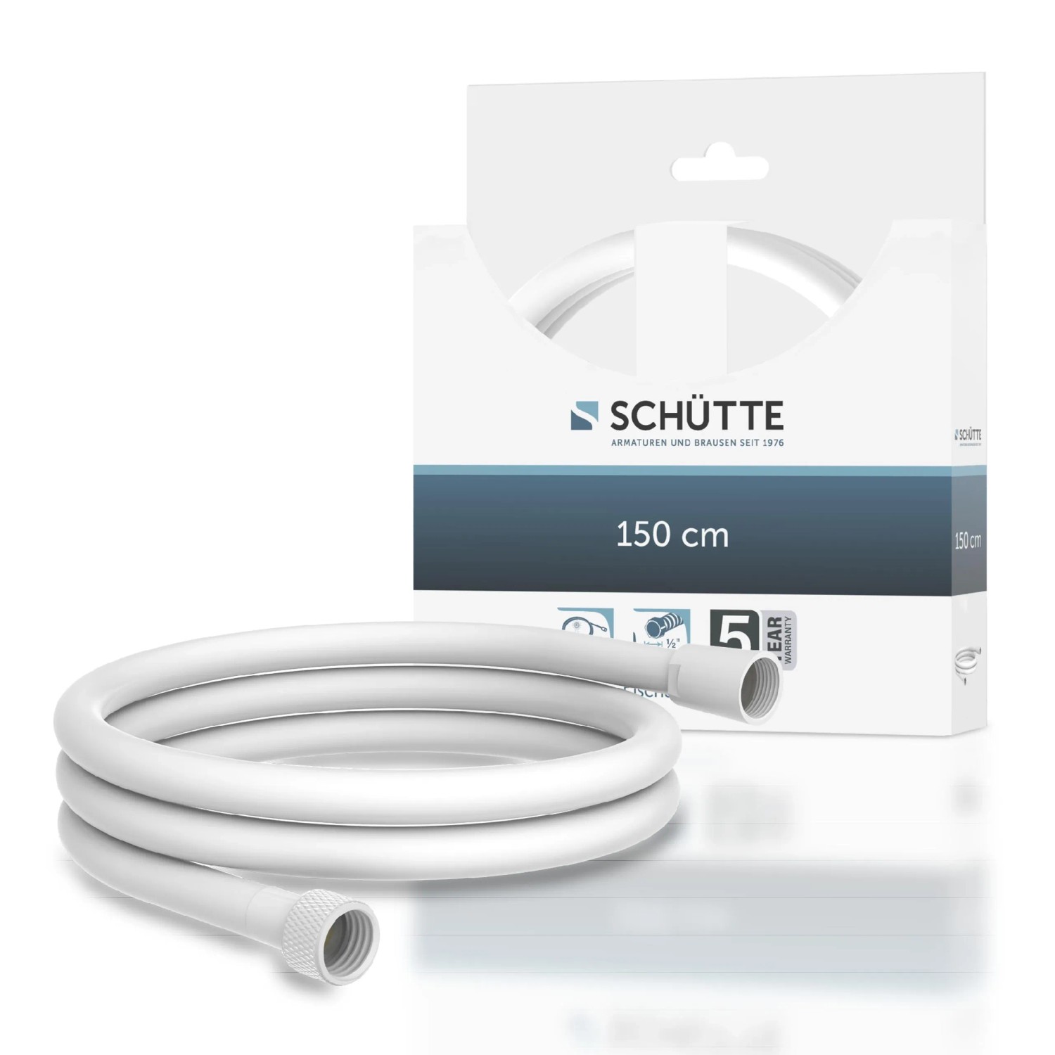 Schütte Brauseschlauch, 150 cm, weiß matt, flexibler Duschschlauch aus Kunststoff.