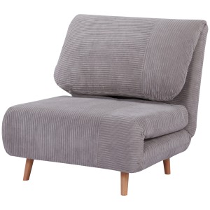 Graues HOMCOM 2-in-1 Schlafsofa im Cord-Design mit Holzfüßen.