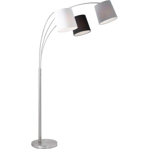 Just Light Melvin LED-Stehleuchte, 3-flammig, mit Stoffschirmen in Grau, Schwarz und Weiß.
