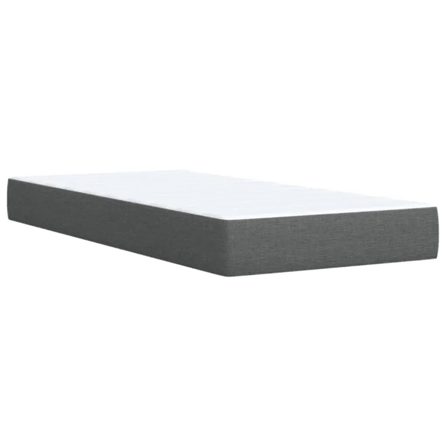 Boxspringbett 90x190 cm, dunkelgrau mit weißer Matratzenauflage.