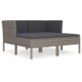 Graues 4-tlg. vidaXL Garten-Lounge-Set aus Rattan mit anthrazitfarbenen Auflagen.
