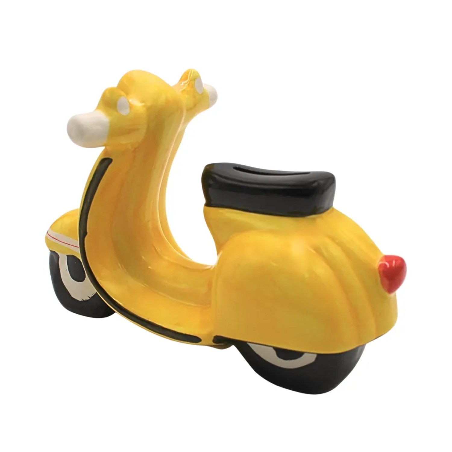 Dekohelden24 Sparfigur Führerschein Spardose Sparbüchse Spardose Rollerführerschein Sparschwein als Roller in Gelb aus Keramik L/B/H 20 x 10 x 11 cm_5