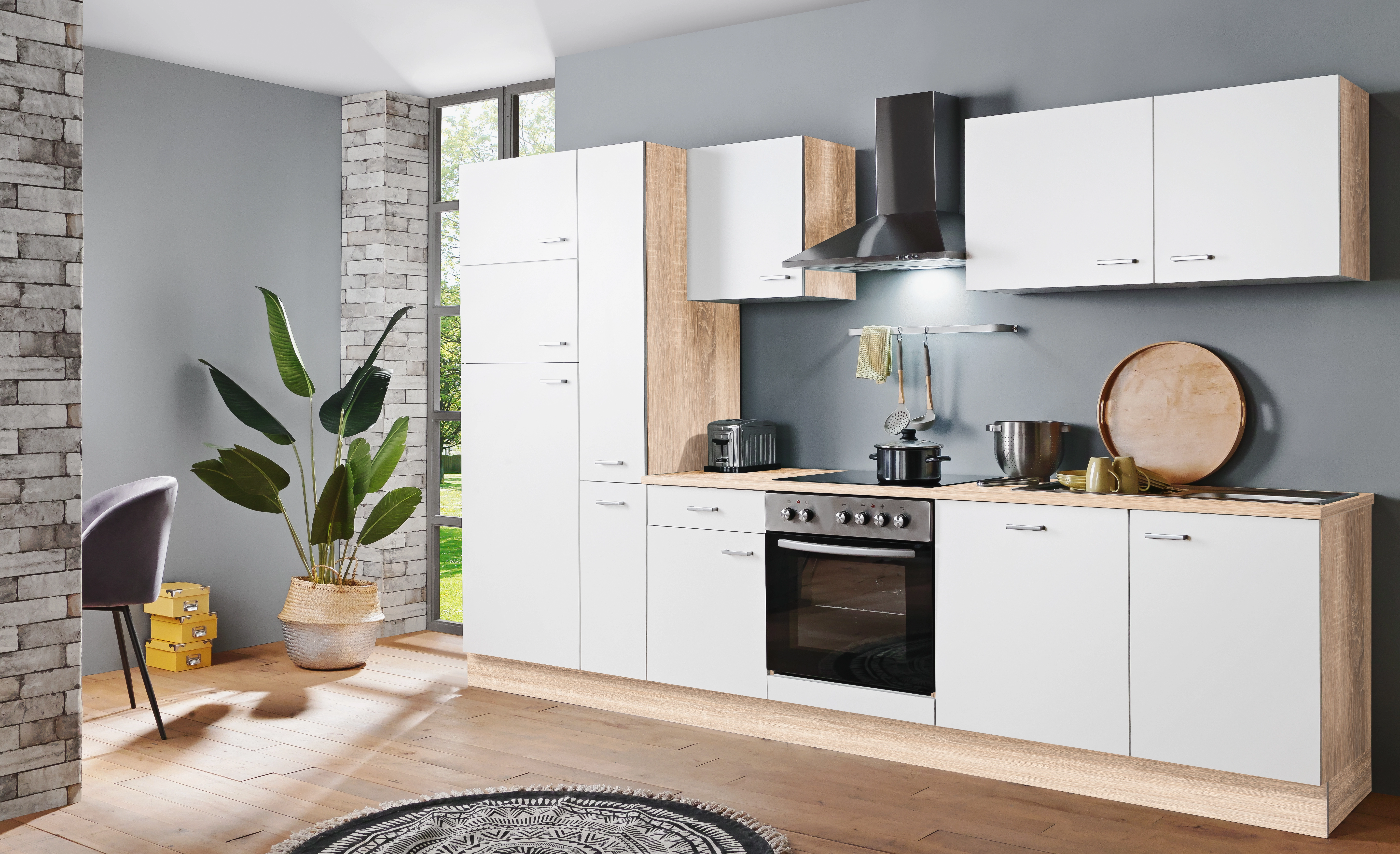 Menke Küchenzeile Classic 310 cm Weiß-Sonoma Eiche Nachbildung kaufen bei  OBI
