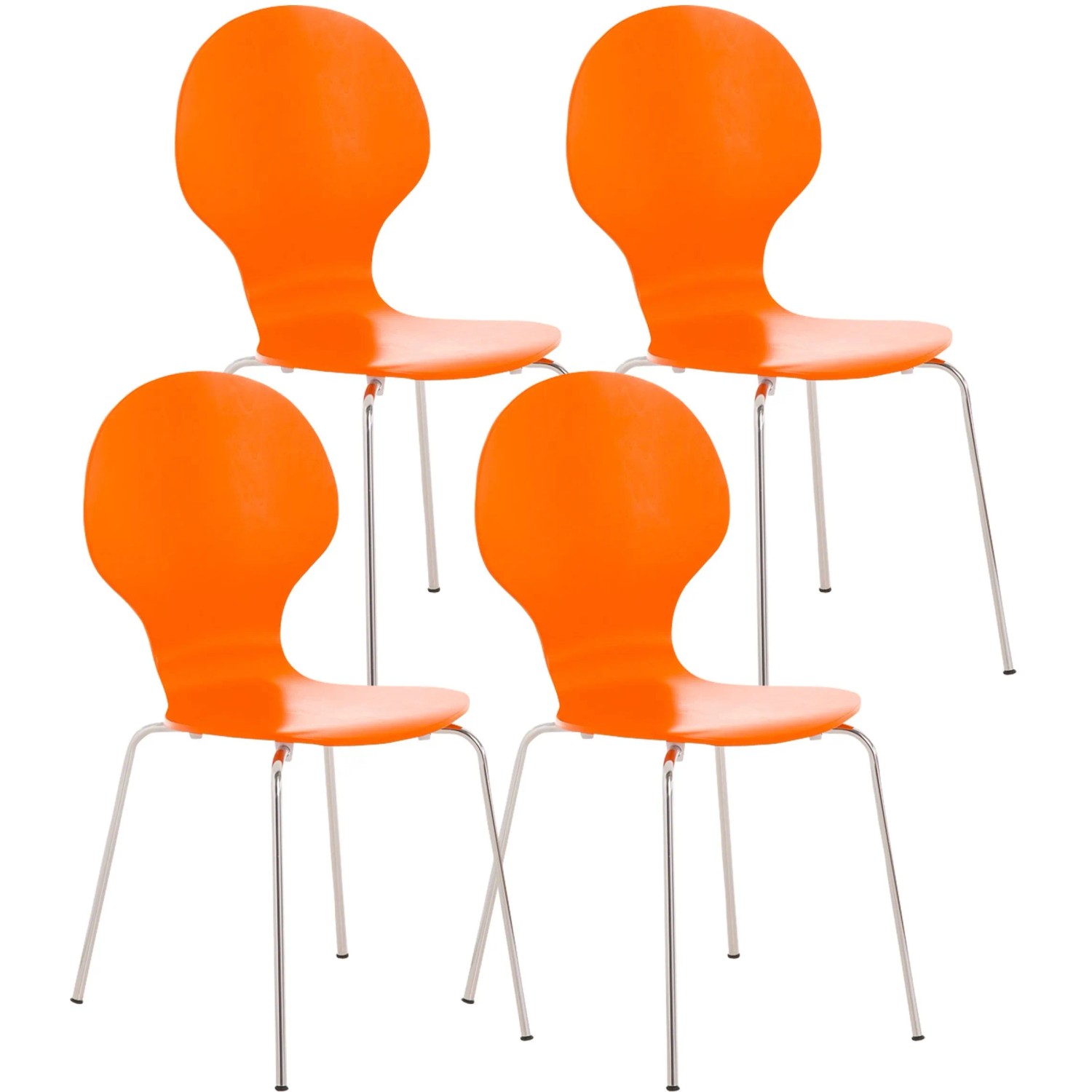 DELUKE 4er Set Besucherstuhl ATHENS Holz Orange 43x45x86cm Konferenzstuhl Wartezimmerstuhl Bürostuhl