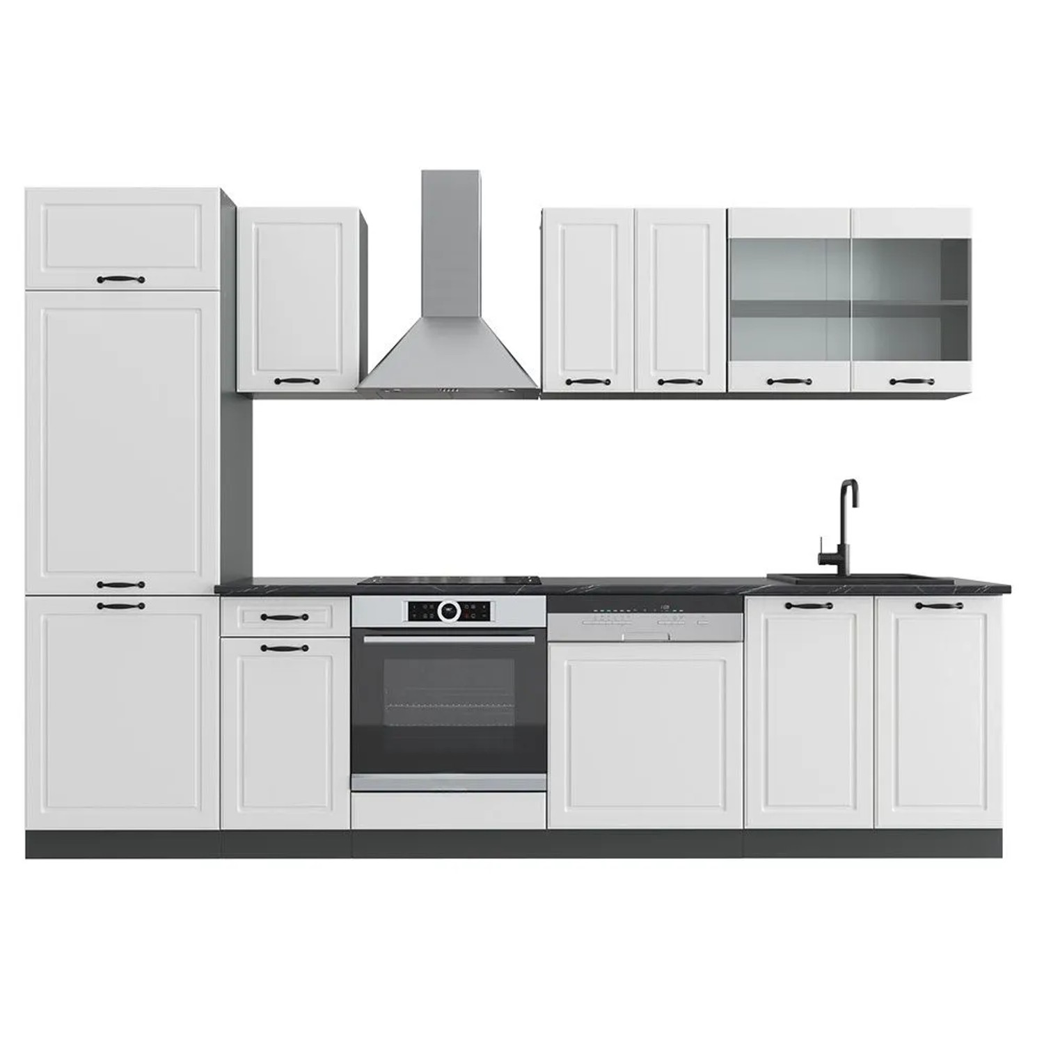 Vicco R-Line Küchenzeile Weiß Landhaus Anthrazit 300 cm ohne Arbeitsplatte ohne E-Geräte