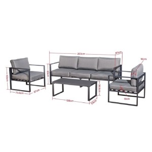 Jet-Line Lounge-Set Kreta II, hellgraue Gartenmöbel mit Sofa, Sesseln und Tisch aus Aluminium.