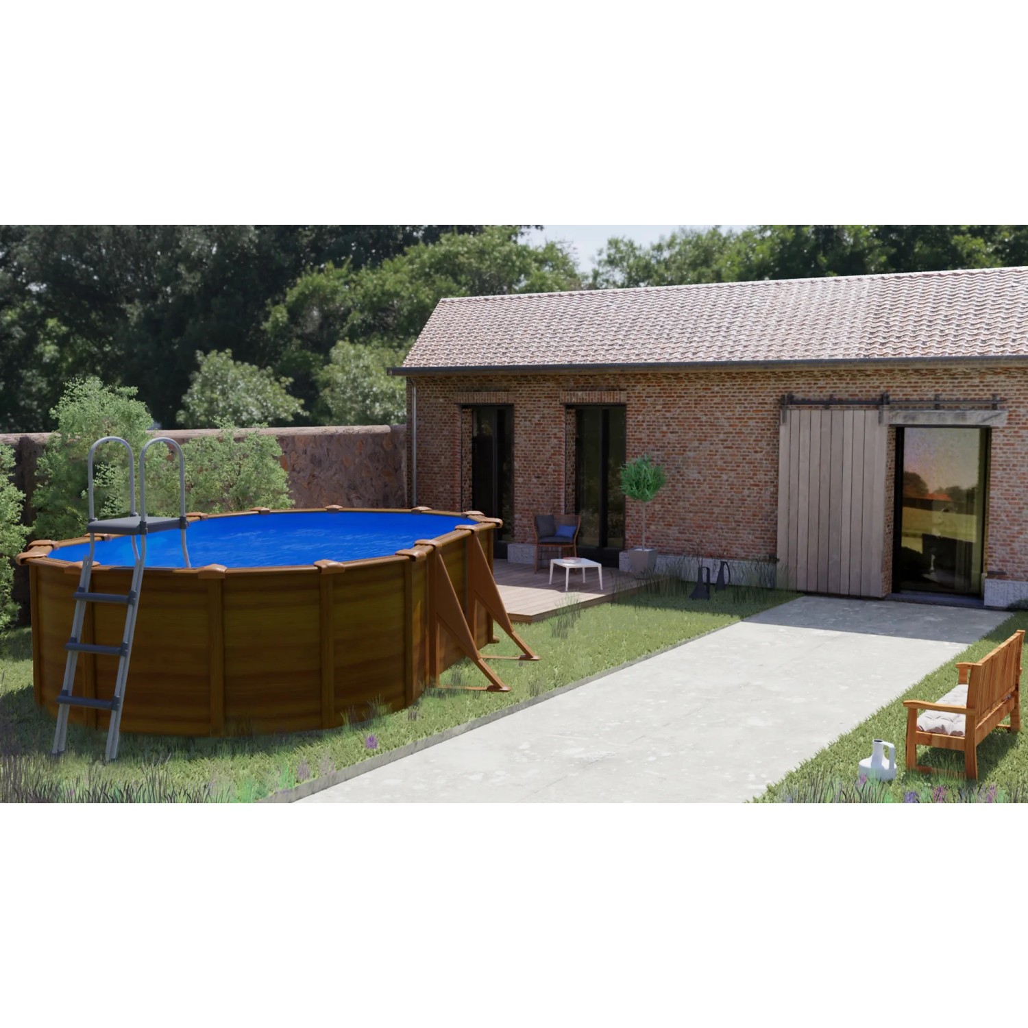 Gre Pool Sicilia Oval mit Holzoptik 500 cm x 300 cm x 120 cm Holzfarben