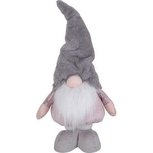 Stoff-Wichtel mit Teleskopbeinen, 95cm, Weihnachtsdeko in Grau und Rosa.