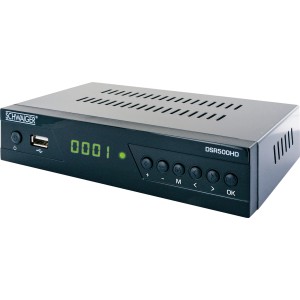 Schwaiger FULL HD Satellitenreceiver (FTA) in Schwarz mit Display und USB-Anschluss.