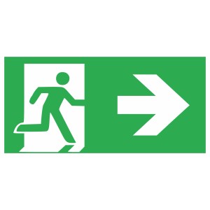 Nachleuchtendes Notausgang Schild mit Pfeil nach rechts, 30x15cm.