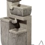 Großer, grauer Design-Gartenbrunnen mit 4 Stufen und LED-Beleuchtung aus Polyresin.