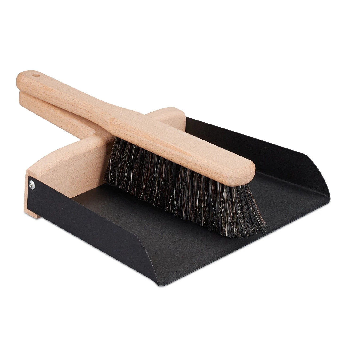Relaxdays Kehrgarnitur Eisen Buchenholz Schwarz Natur mit Wandaufhängung 6 cm x 24 cm x 31 cm 0,53 kg