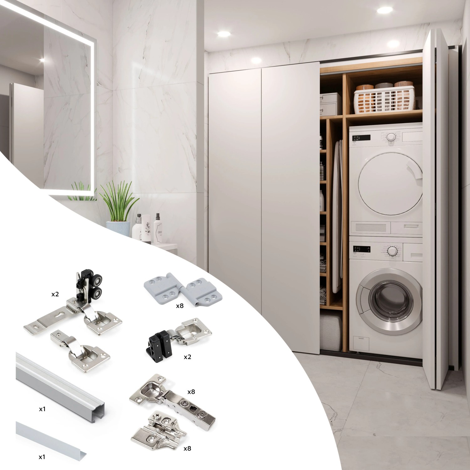 Emuca Set aus Beschlag Set für Flow 2 Schiebetüren und Schrank mit Sanftem Schließen mit Eingelassenen Schienen 2.35 m ohne Platten Matt Eloxiert