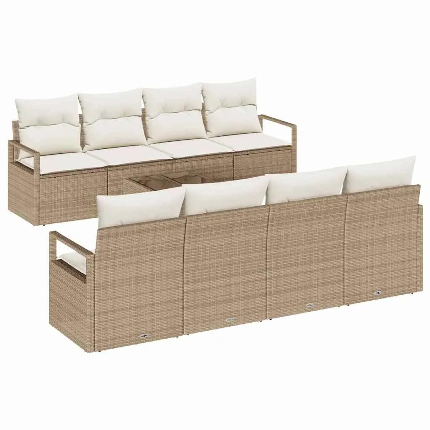 vidaXL Gartensofa-set mit Kissen 9-Tlg Beige und Creme Poly-Rattan 3354980 günstig online kaufen
