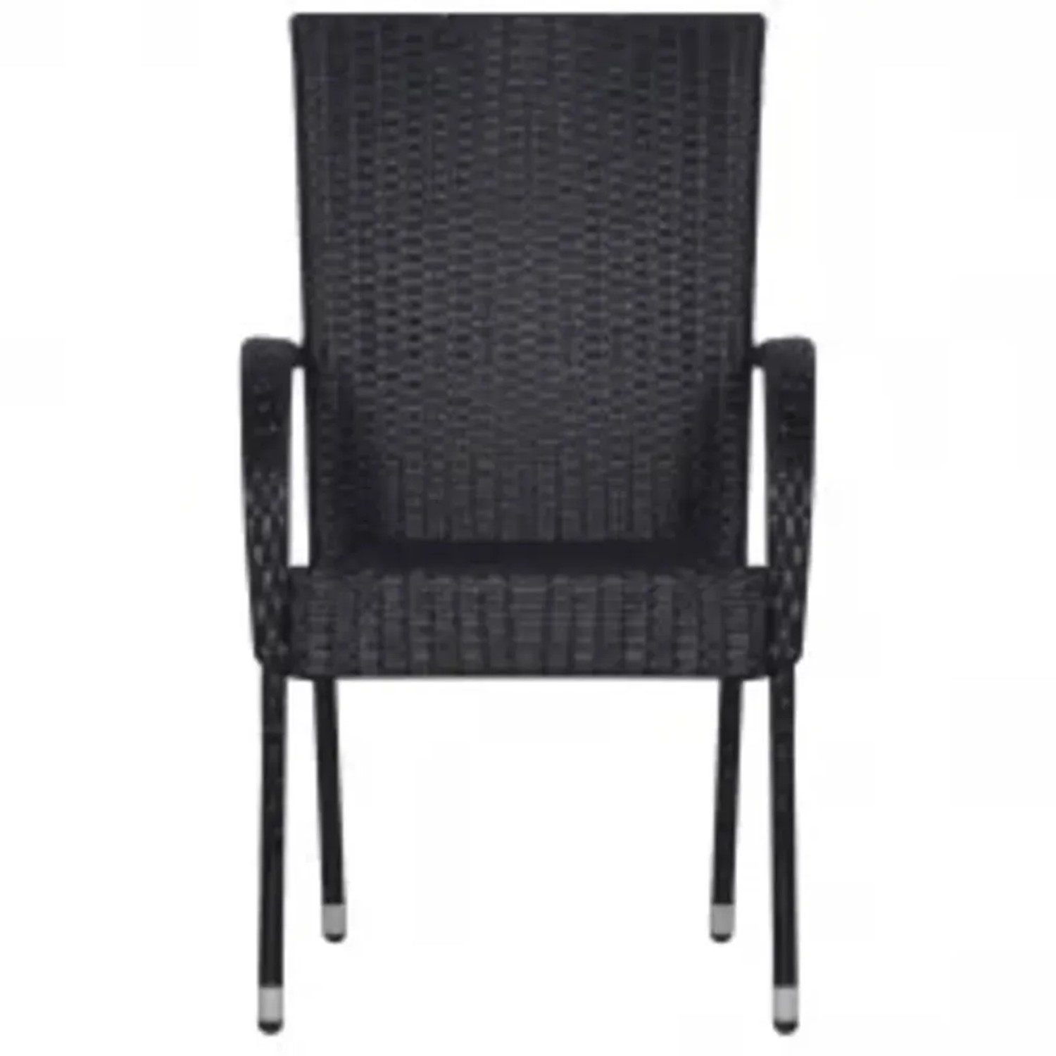 Schwarzer vidaXL Gartenstuhl aus Rattan und Stahl, Teil der 5-tlg. Essgruppe.
