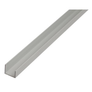 Silbernes U-Profil aus Aluminium, 20x22x1000 mm, für Konstruktionen und als Kantenschutz.
