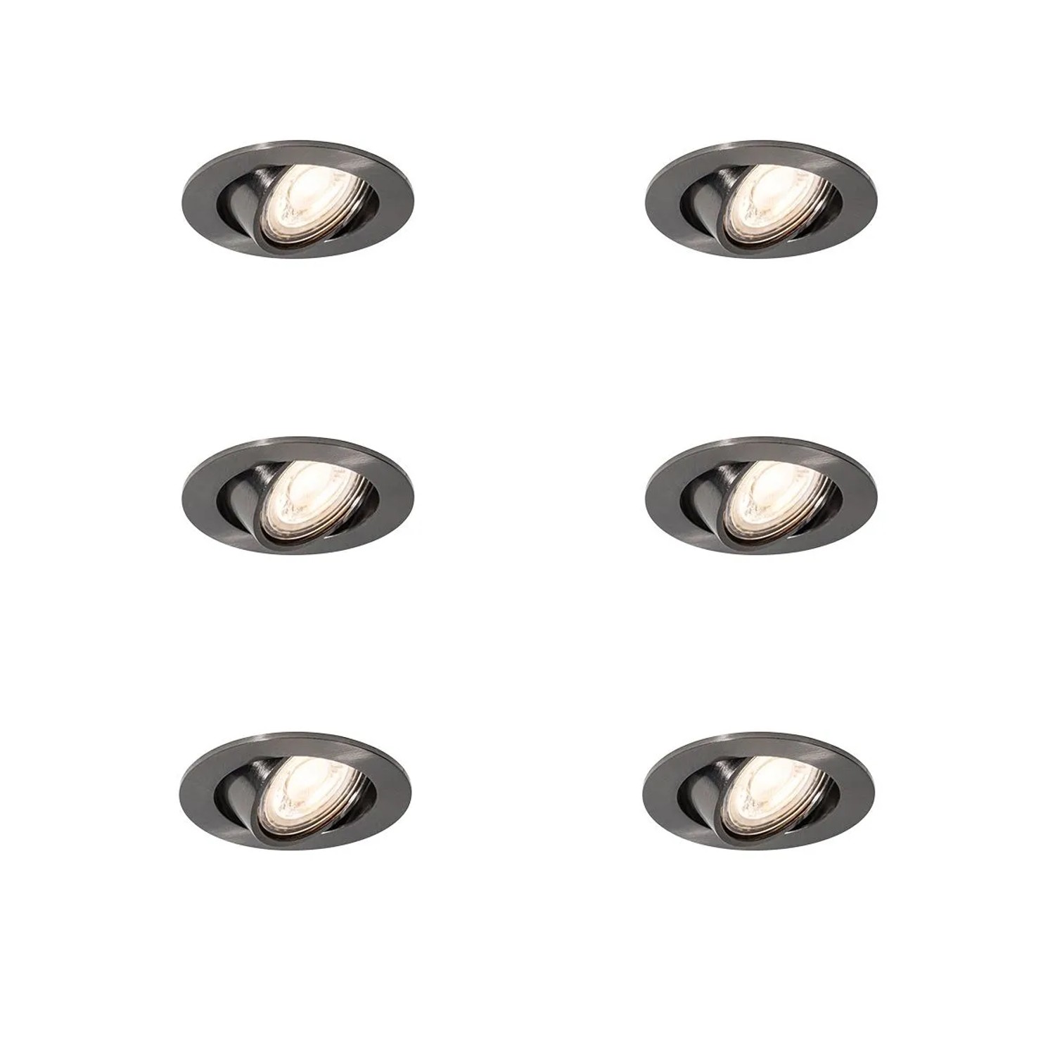 QAZQA 6er Set Moderne Einbaustrahler Gunmetal GU10 50mm Rund Schwenkbar Cisco