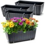 BigDean 4er Set Blumenkästen für Balkon-Geländer Rattan Optik Anthrazit Balkonkästen mit Metall Halterung und Bewässerungssystem_2