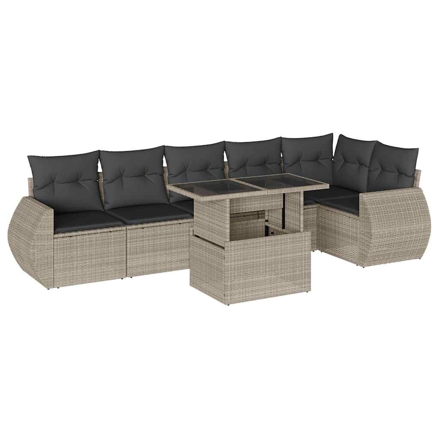 vidaXL 7-Tlg Garten-Sofagarnitur mit Kissen Hellgrau Poly Rattan 3268552 günstig online kaufen