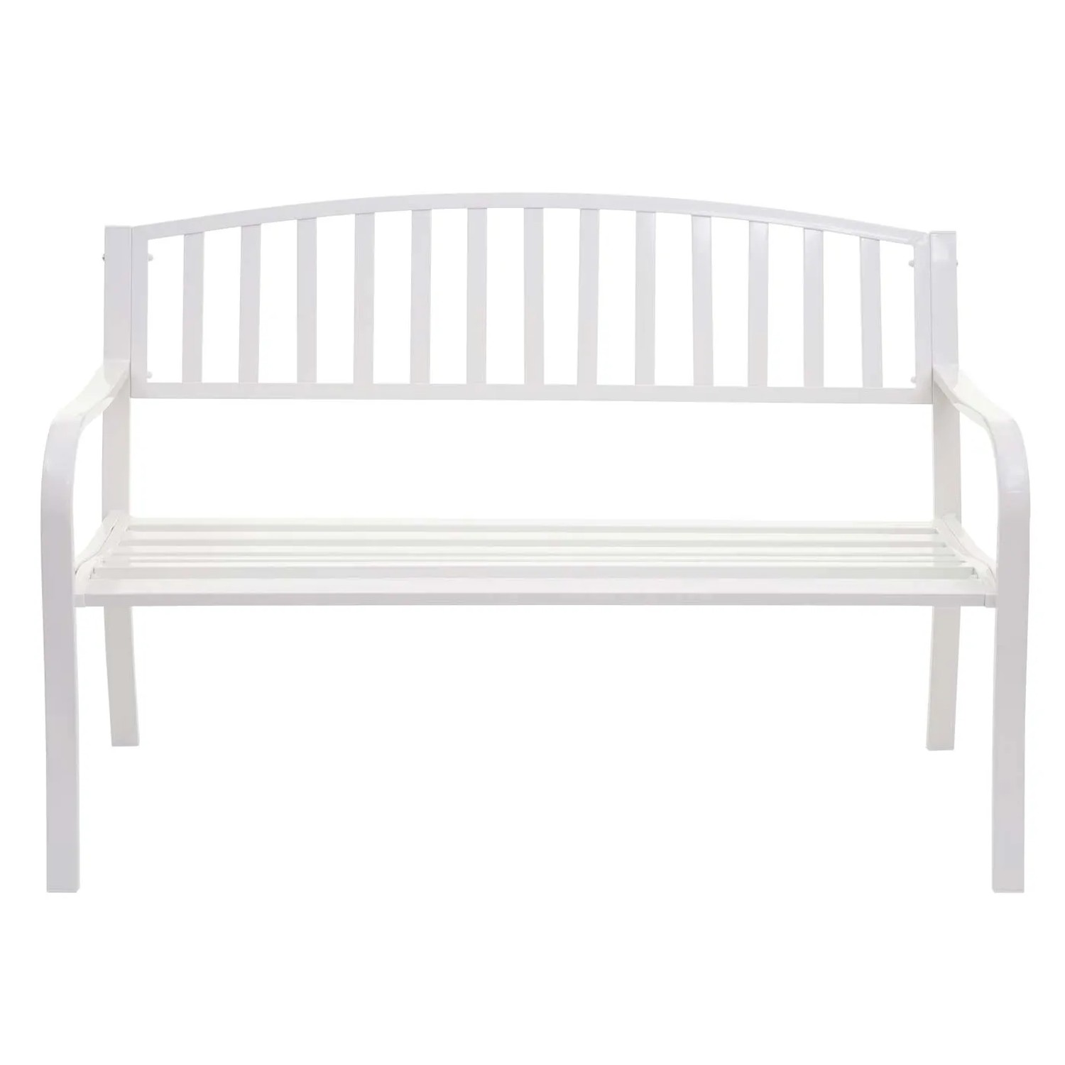 Weiße MCW Gartenbank F43 mit Armlehne für 2 Personen.