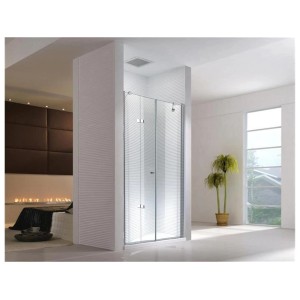 Hestia Nischentür, 160x195cm, mit zwei Festelementen und einer Duschtür aus Klarglas.