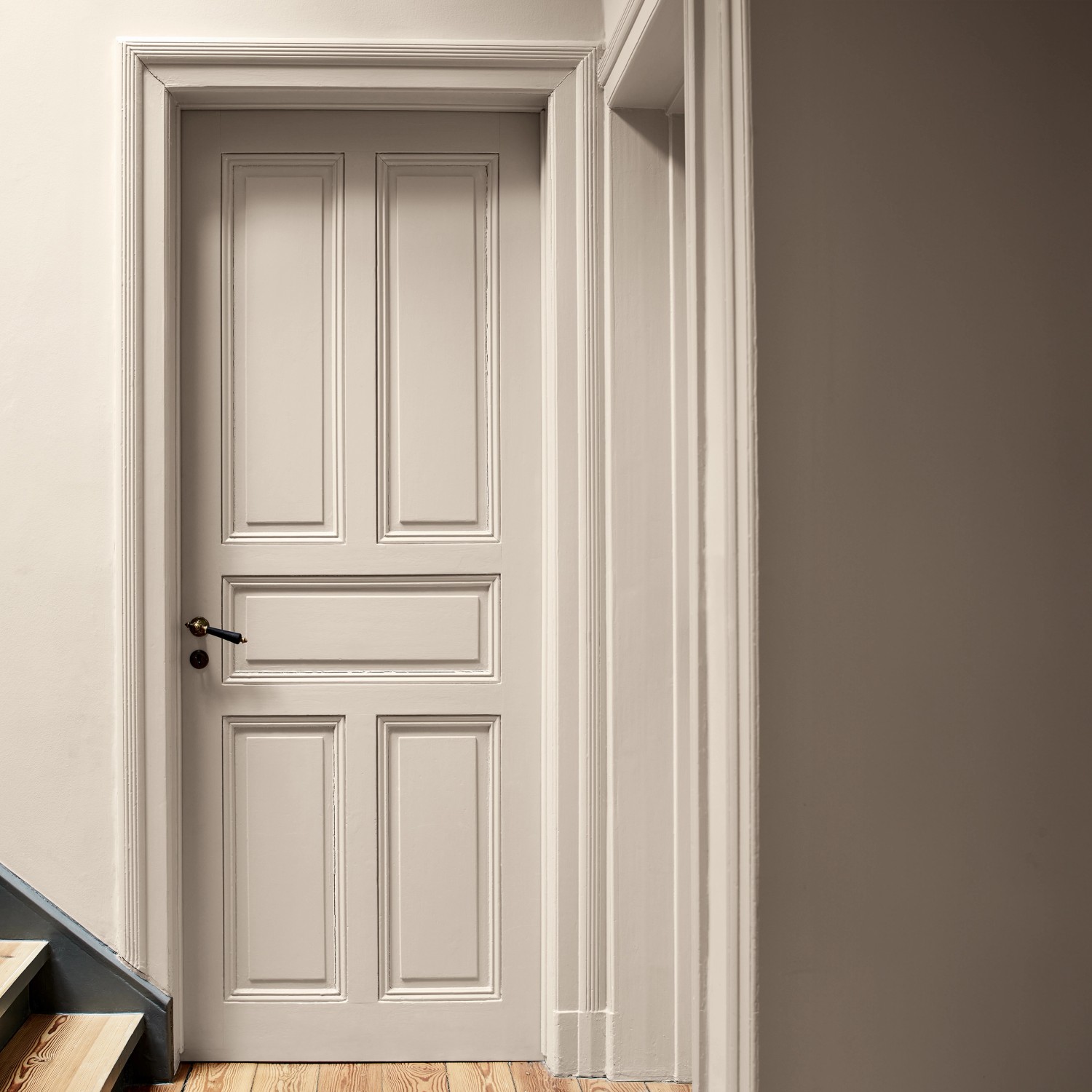 Holztür, gestrichen mit Alpina Feine Farben Lack No. 08 Elegante Gelassenheit, edelmatt.