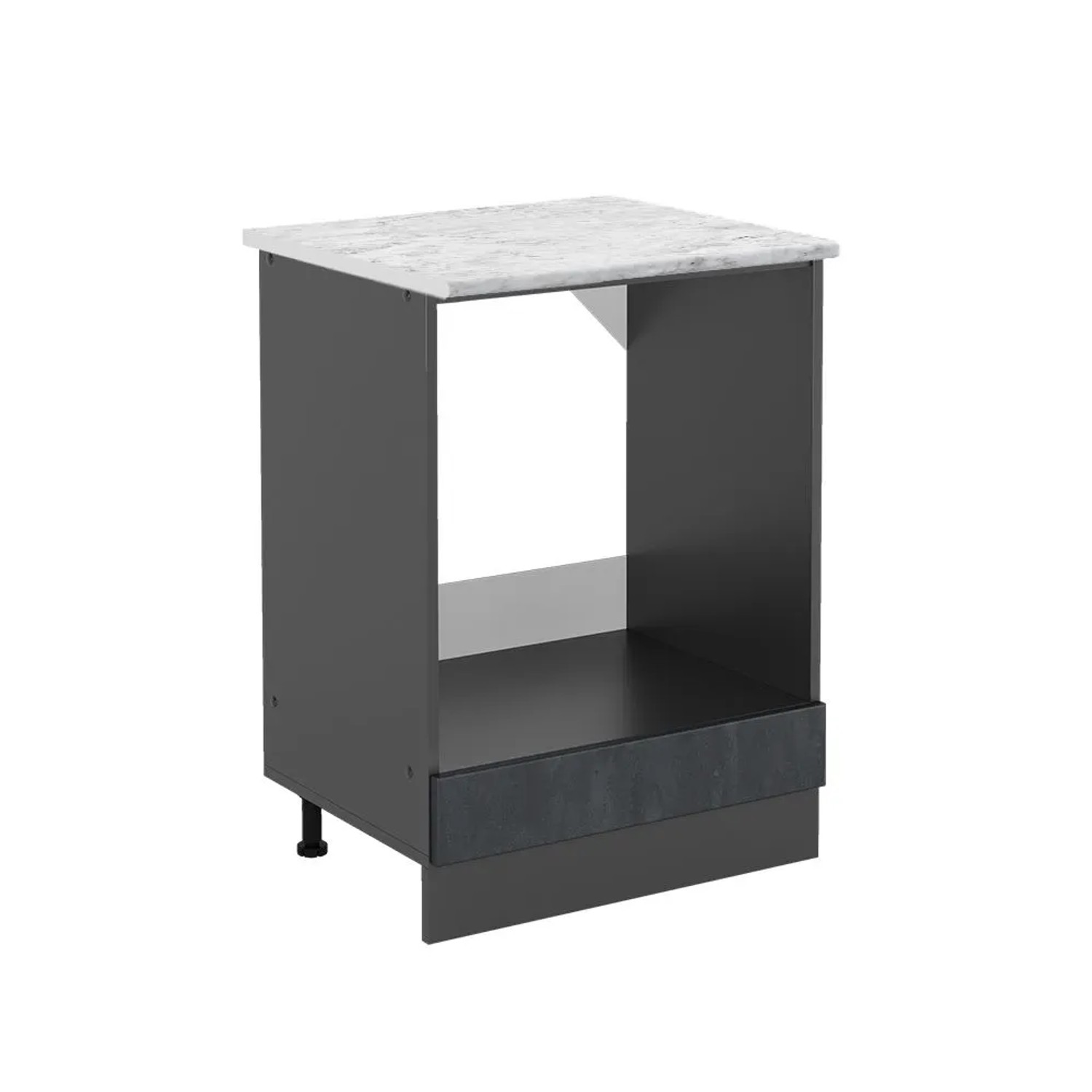 Vicco Herdumbauschrank R-Line Schwarz Beton Anthrazit 60 cm AP Marmor