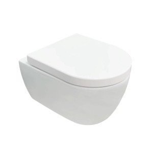 Weißes, randloses NEG Hänge-WC Uno11RK mit geschlossenem SoftClose Sitz. Kurze, moderne Keramik-Toilette.