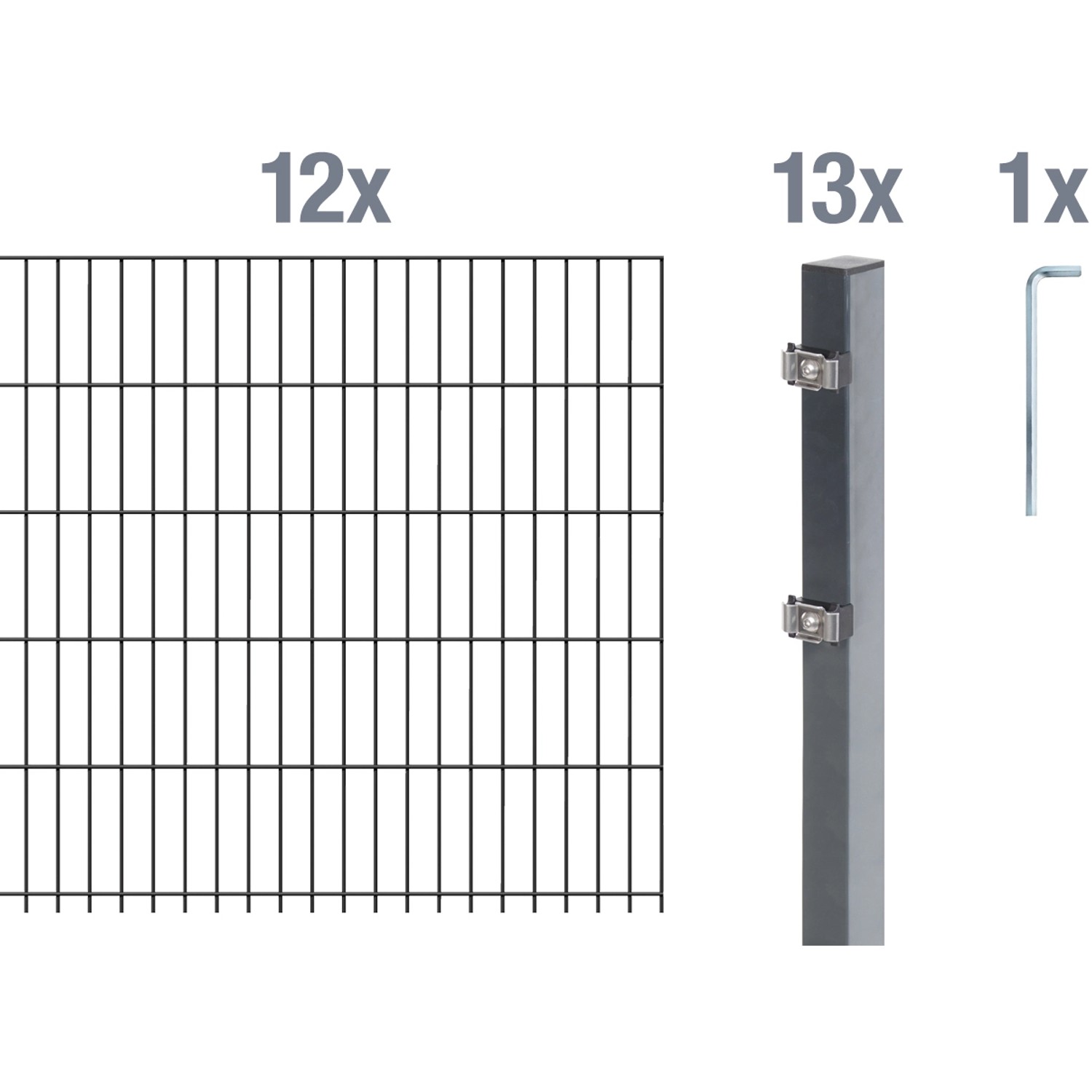 Metallzaun Grund-Set Doppelstabmatte verz. Anthrazit beschichtet 12x 2 m x günstig online kaufen