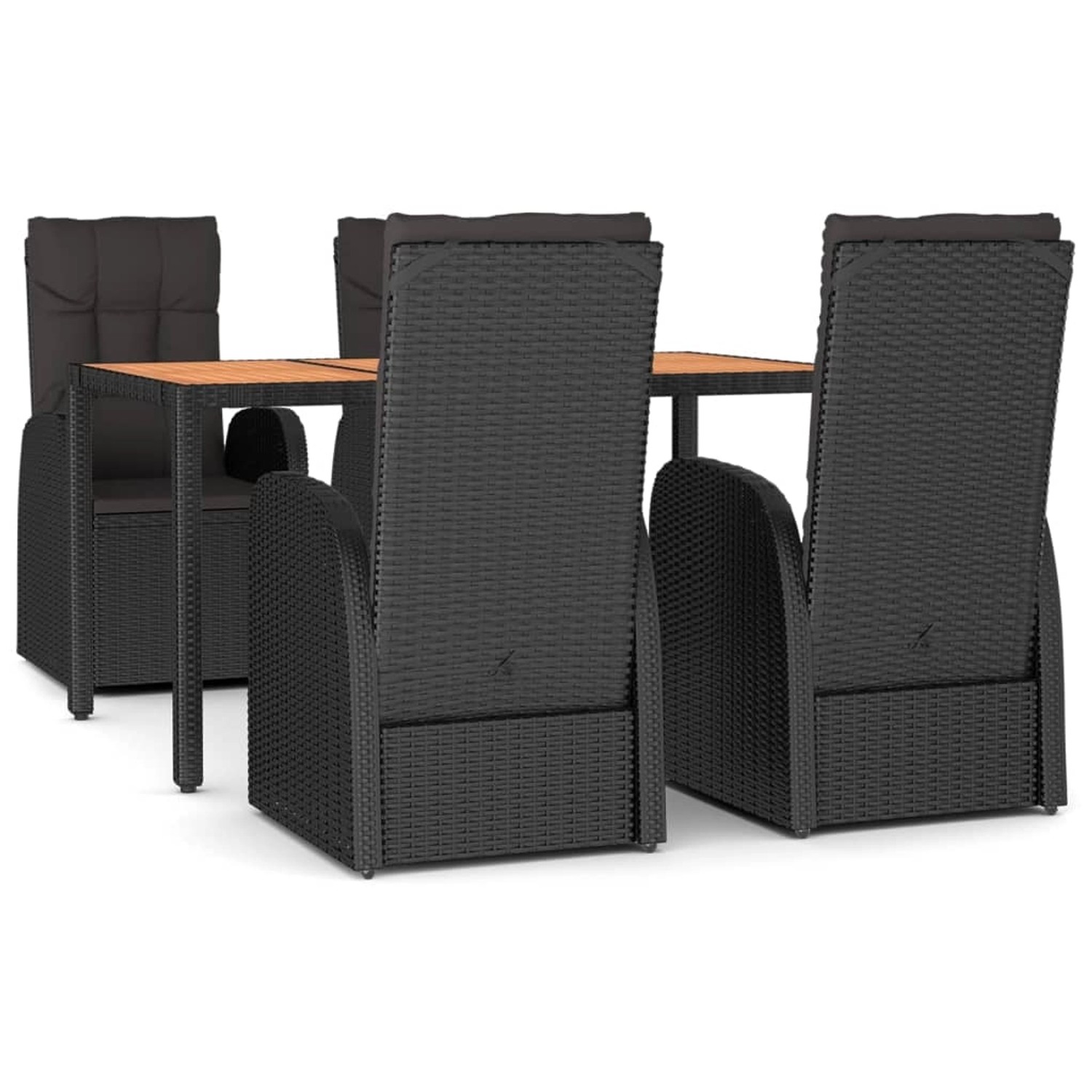 vidaXL 5-Tlg Garten-Essgruppe mit Kissen Schwarz Poly Rattan 3157600
