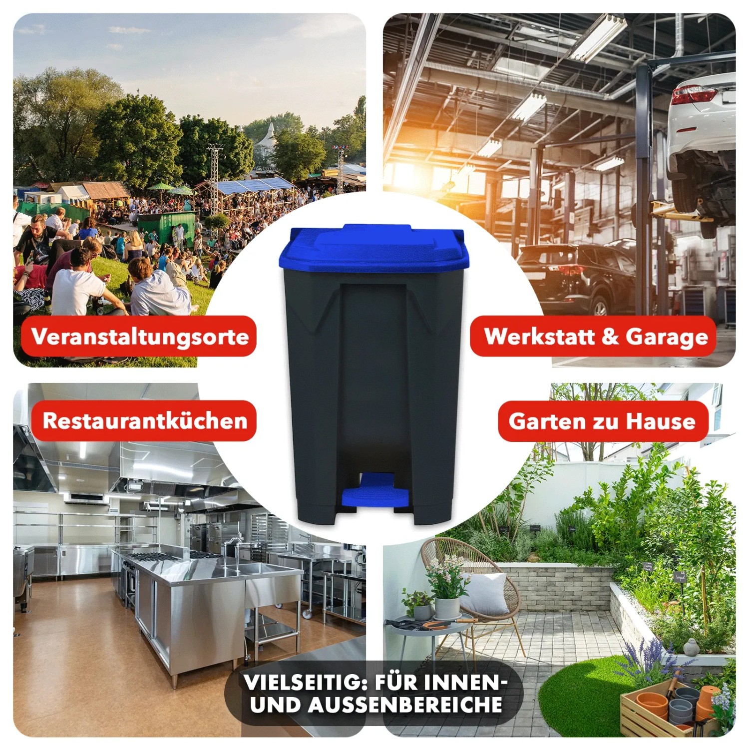 Blauer KARAT Mülleimer Olaf, 50 Liter Tretmülleimer für Haushalt, Büro und Gewerbe.