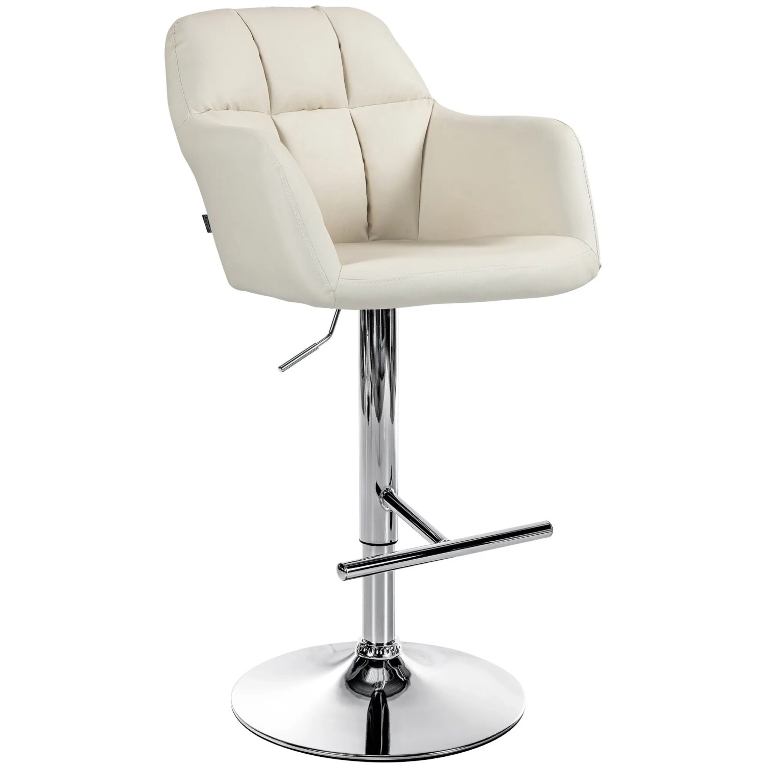 DELUKE Barhocker TUBEL Kunstleder Creme 57x59x97cm Silber Barstuhl Höhenverstellbar Mit Lehne Drehbar Tresenhocker Tresenstuhl
