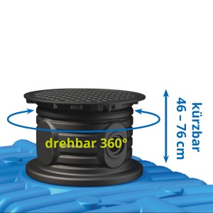 4rain Flachtank Flat XL: Domschacht mit drehbarer, schwarzer Abdeckung und Höhenverstellung (46-76cm).