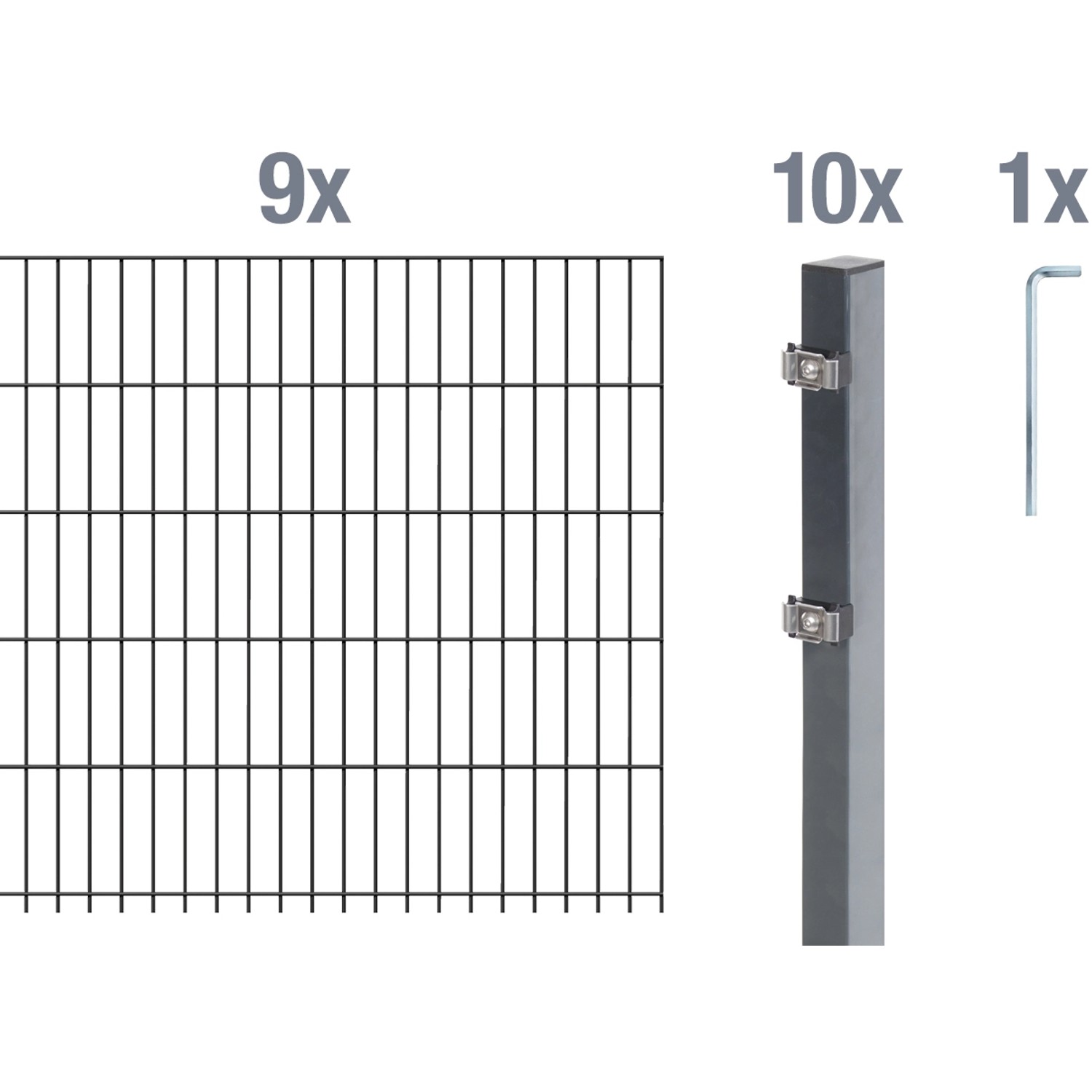 Metallzaun Grund-Set Doppelstabmatte verz. Anthrazit beschichtet 9 x 2 m x günstig online kaufen