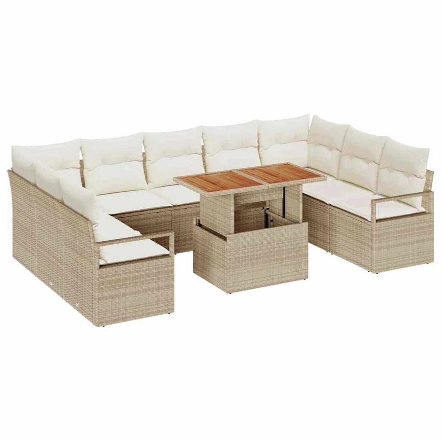 vidaXL Garten-Sofa-Set mit Speicher 10-Tlg Beige Poly Rattan 3358493 günstig online kaufen