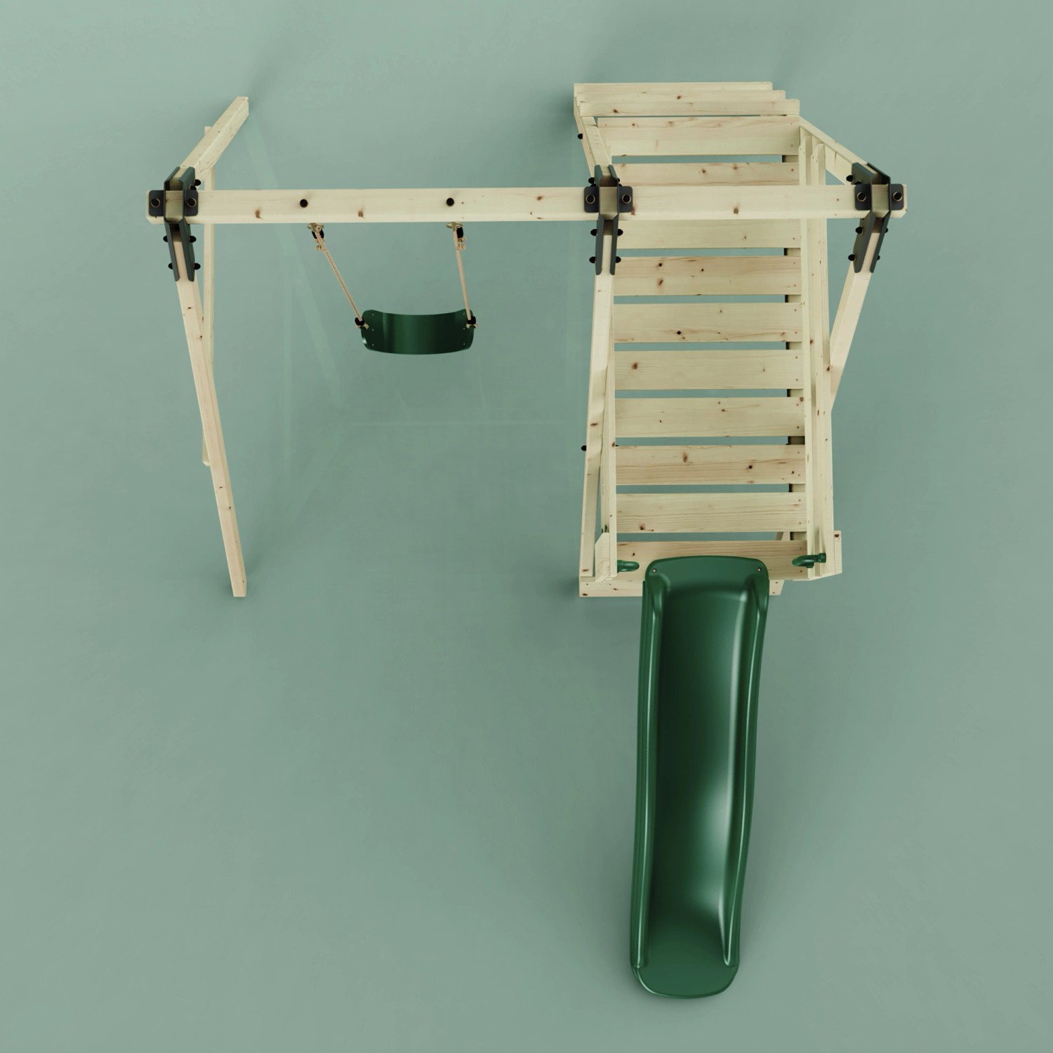 REBO Schaukel Orchidee, dunkelgrün, mit Holzleiter und Rutsche für Spiel & Spaß im Garten.