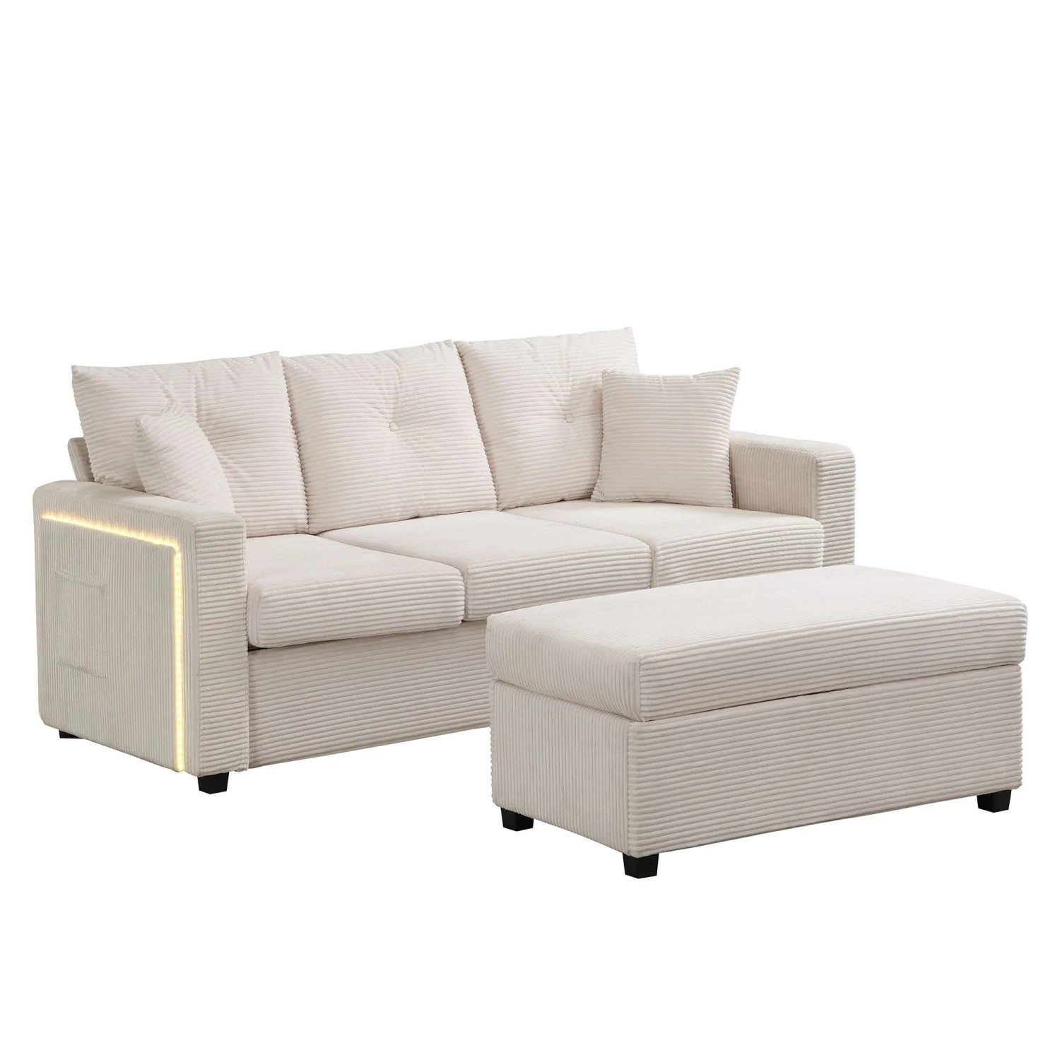 Merax L Sofa 3 Sitzer LED Stauraum Modular Beige