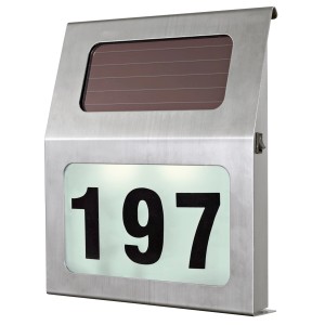 Eglo LED-Solar-Hausnummerleuchte aus Edelstahl, ca. 30x20 cm.