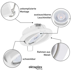 Oktaplex Dijon Einbauspot Set, 12er, schwenkbar, neutralweißes LED Modul, für Deckenmontage.