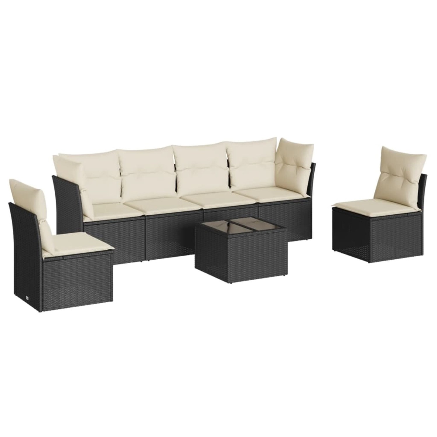 vidaXL 7-tlg Garten-Sofagarnitur mit Kissen Schwarz Poly Rattan Modell 30