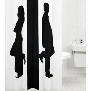 Sanilo Duschvorhang 180x200cm mit Unisex-Silhouette in Schwarz-Weiß für Bad.