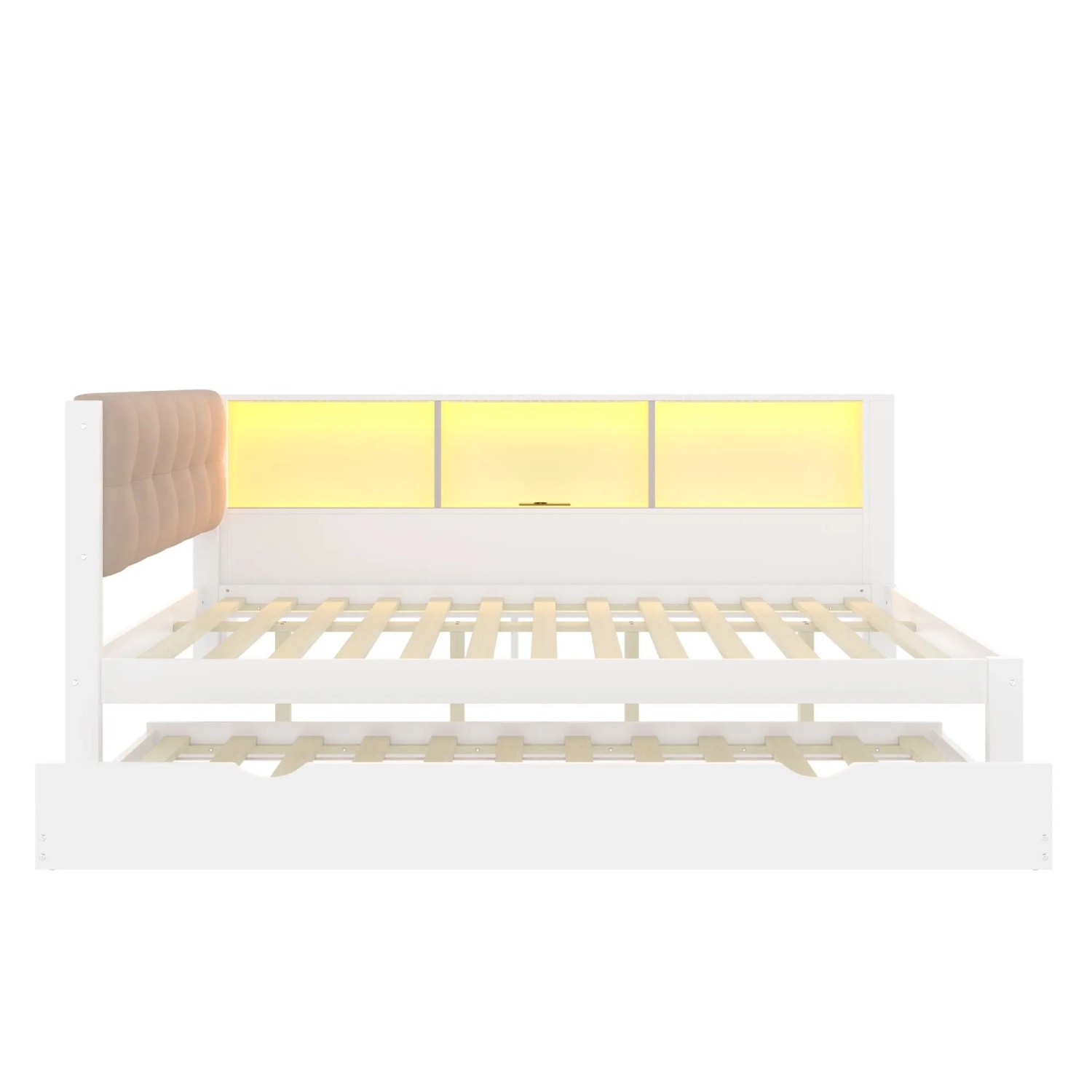Merax Tagesbett 140x200 cm Mit Ausziehbett Regal USB LED Kiefernholz Weiß