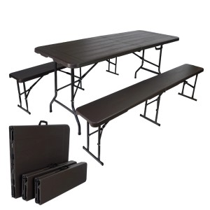 TRUTZHOLM Bierzeltgarnitur, 180cm, Holzoptik grau, bestehend aus Tisch und 2 Bänken, klappbar und platzsparend.