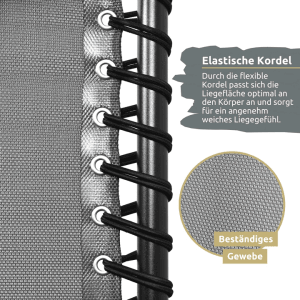 Detailaufnahme: Elastische Kordel und robustes Gewebe der deluxe4home Gartenliege.