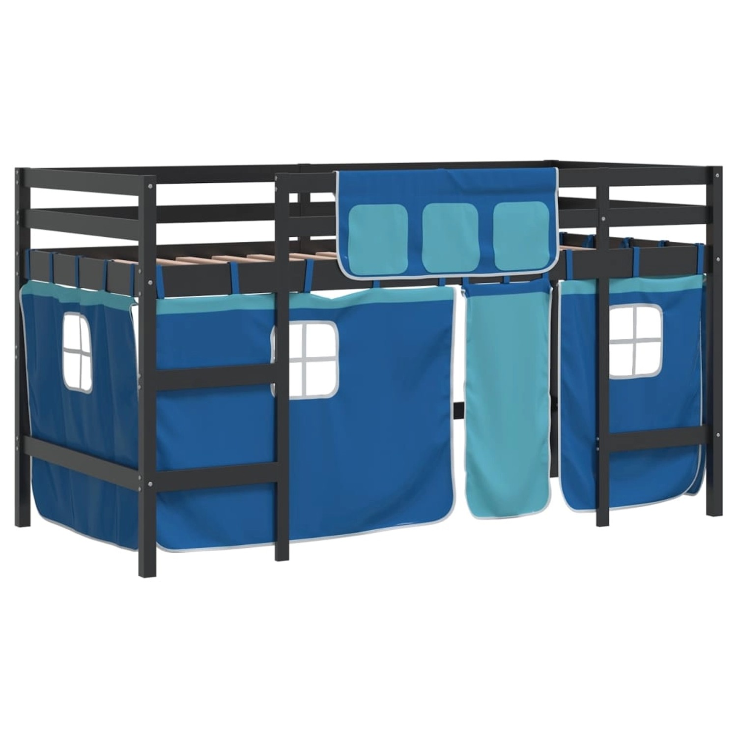 vidaXL Kinderhochbett mit Vorhängen Blau 90x200 cm Massivholz Kiefer 320697 günstig online kaufen